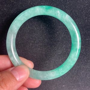 Vintage Chinese Translucent Light Green Jadeite Bangle Round Jade Bracelet